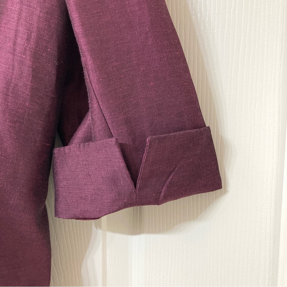 Dana Buchman Purple Satin 3/4 Sleeve Linen Blazer Jacket 16 Retro Party Holiday - Picture 7 of 8